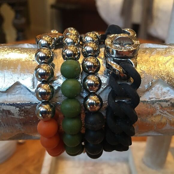 SILVER & Rubber Rustic Cuff Set! - Picture 1 of 8